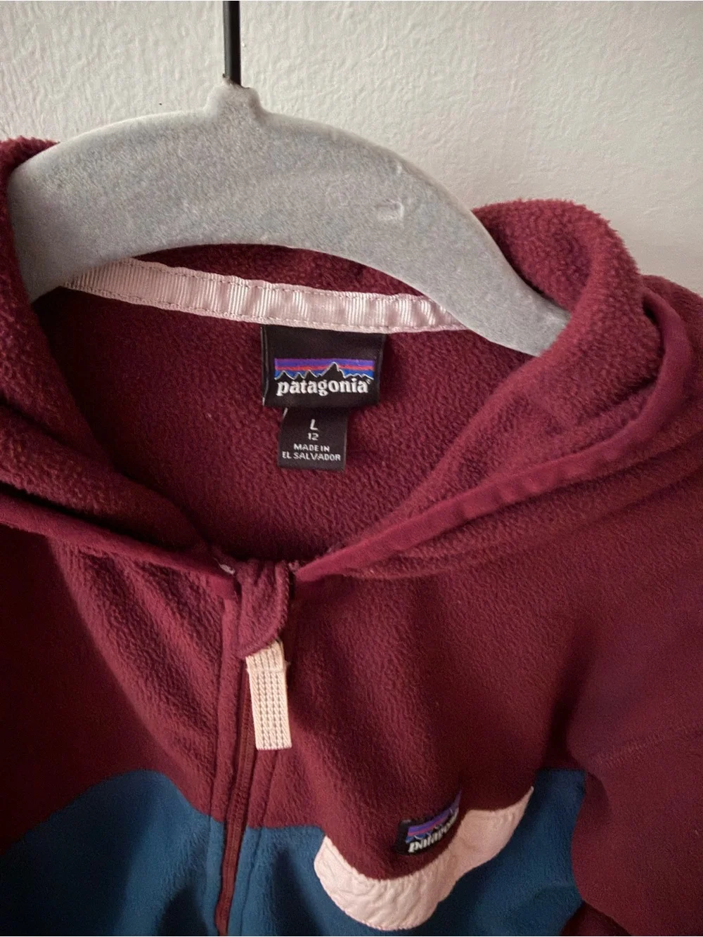 Patagonia Kids' Micro D Hooded Fleece Jacket - Burgundy & Teal